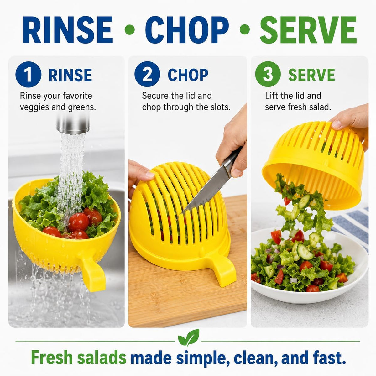 Salad Chopper Bowl with Slits, Fruit Vegetable Cutter, Blue