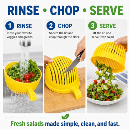 Salad Chopper Bowl with Slits, Fruit Vegetable Cutter, Blue