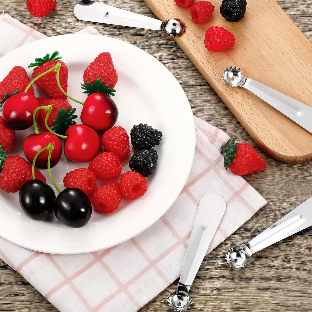 15 Pcs Silver Strawberry Hullers Set Stainless Steel