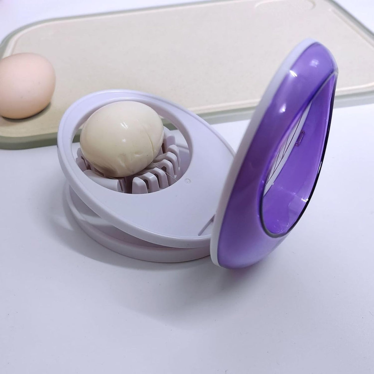 Egg Slicer for Hard Boiled Eggs,Easy to Cut Egg into Slices, Wedge and Dices, Sturdy ABS Body with Stainless Steel Wires,Non-slip Feet,Dishwasher Safe, BPA Free (Purple)