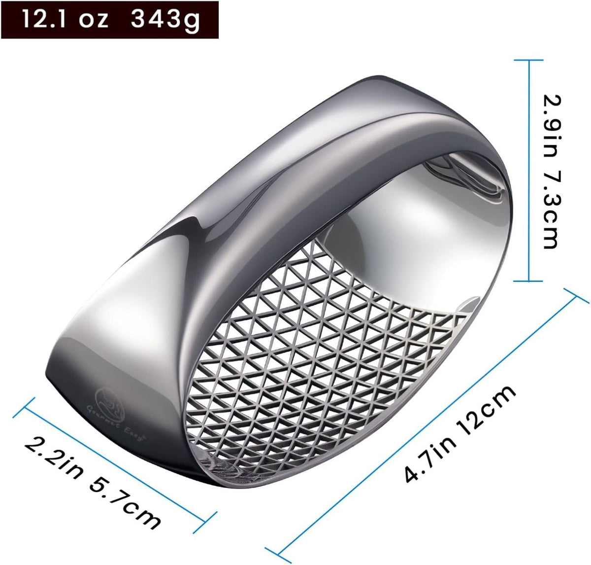 Stainless Steel Garlic Press Rocker with Eject Base & Scraper