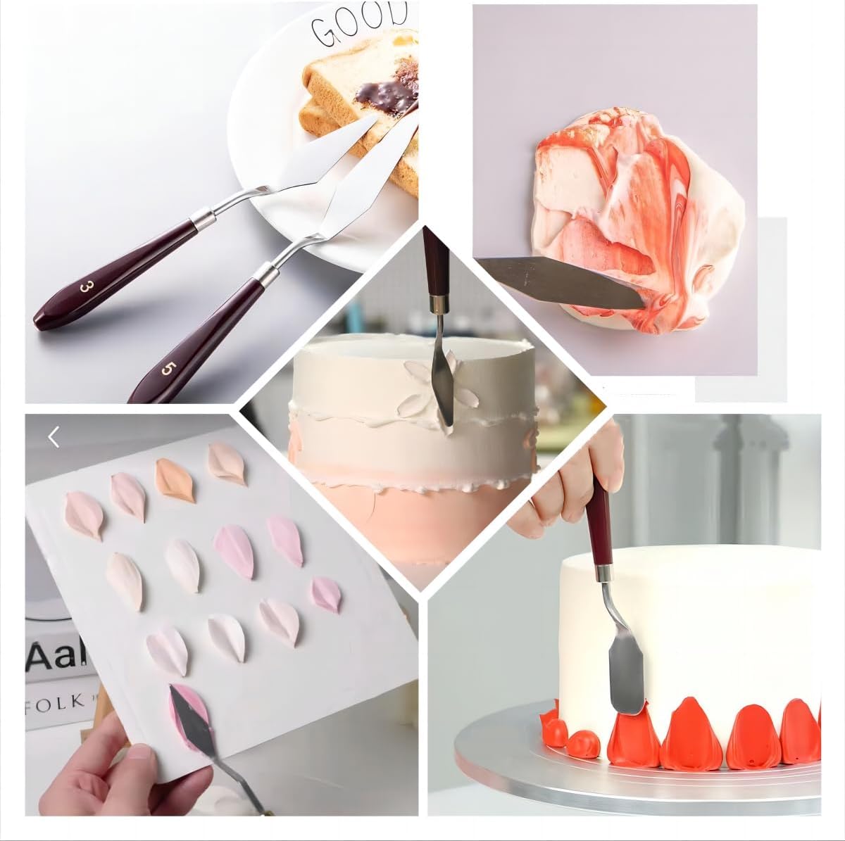 Cake Cream Spatula 5 Pieces, Stainless Steel Cake Apatula with Frosting Icing decorating Knife Art Painting Baking Pastry Tool Palette Knife for Cake Fondant Chocolate (5 Pcs)