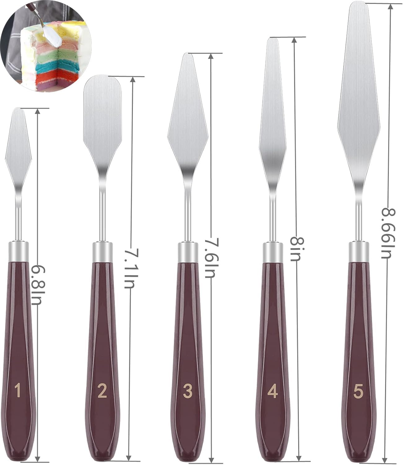 Cake Cream Spatula 5 Pieces, Stainless Steel Cake Apatula with Frosting Icing decorating Knife Art Painting Baking Pastry Tool Palette Knife for Cake Fondant Chocolate (5 Pcs)