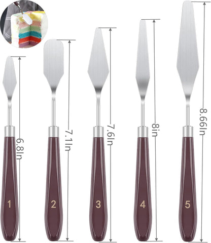 Cake Cream Spatula 5 Pieces, Stainless Steel Cake Apatula with Frosting Icing decorating Knife Art Painting Baking Pastry Tool Palette Knife for Cake Fondant Chocolate (5 Pcs)