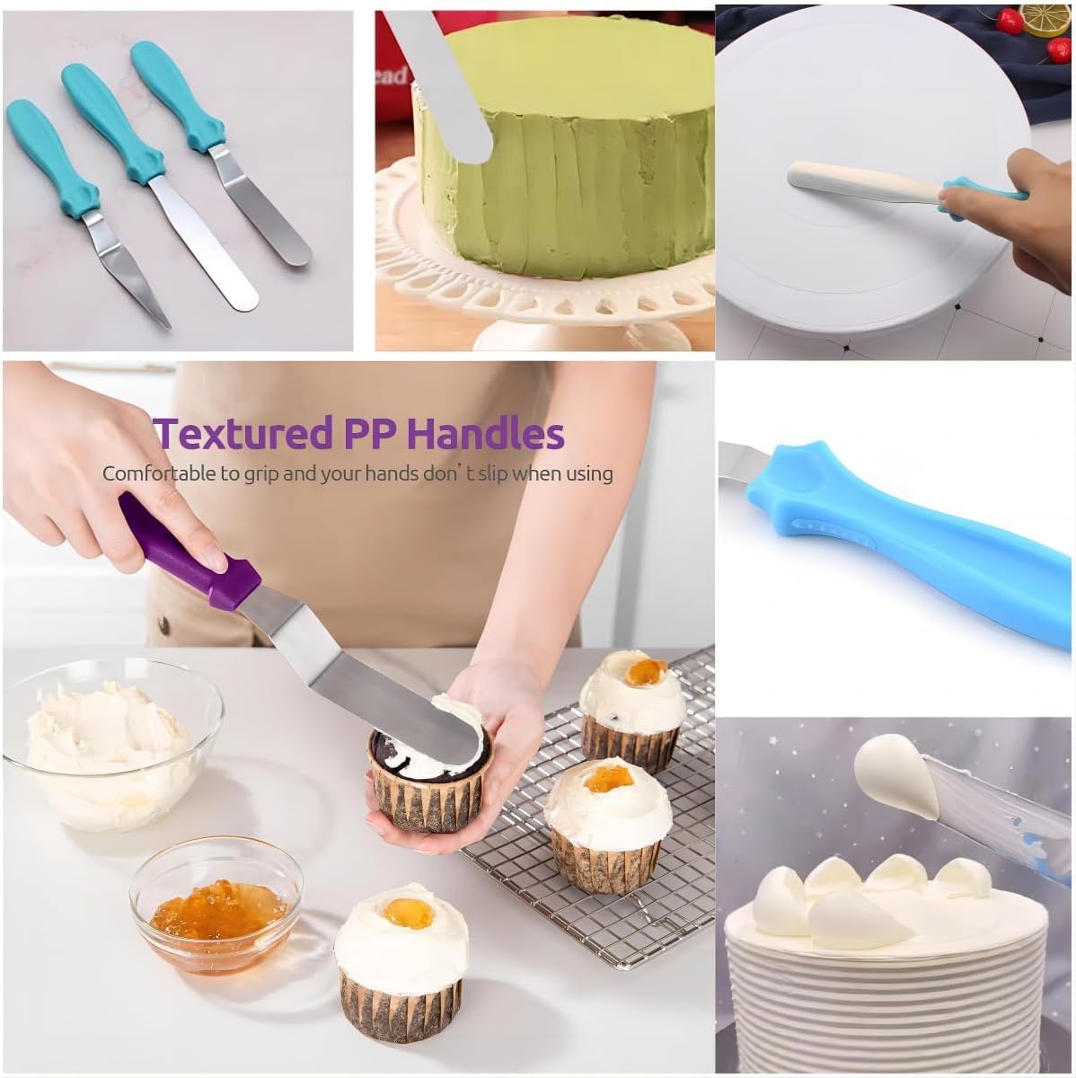 Cake Cream Spatula 5 Pieces, Stainless Steel Cake Apatula with Frosting Icing decorating Knife Art Painting Baking Pastry Tool Palette Knife for Cake Fondant Chocolate (5 Pcs)