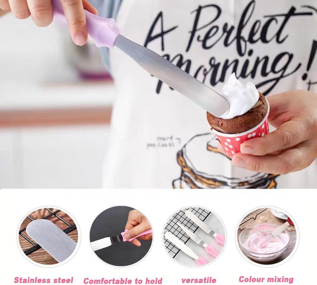 Cake Cream Spatula 5 Pieces, Stainless Steel Cake Apatula with Frosting Icing decorating Knife Art Painting Baking Pastry Tool Palette Knife for Cake Fondant Chocolate (5 Pcs)