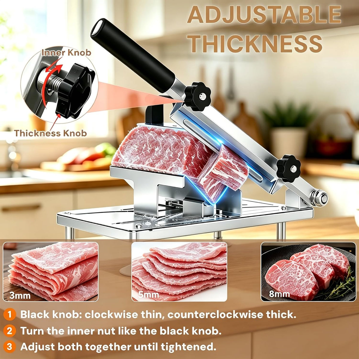 Manual Frozen Meat Slicer Upgraded Stainless Steel Compact for Home