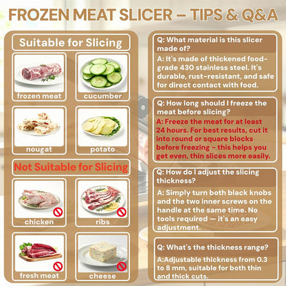 Manual Frozen Meat Slicer Upgraded Stainless Steel Compact for Home