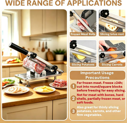 Manual Frozen Meat Slicer Upgraded Stainless Steel Compact for Home