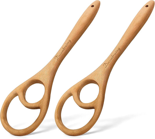 Wooden Danish Dough Whisk for Sourdough, One-Piece 2 Pack | 12.6-Inch Long Handle, Handcrafted From Natural Wood, Flow-Through Design Mixes Batter Evenly, Sturdy One-Piece Build