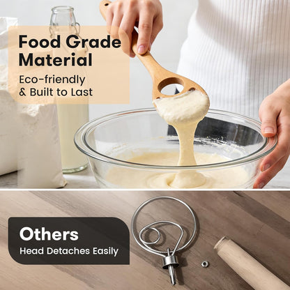 Wooden Danish Dough Whisk for Sourdough, One-Piece 2 Pack | 12.6-Inch Long Handle, Handcrafted From Natural Wood, Flow-Through Design Mixes Batter Evenly, Sturdy One-Piece Build