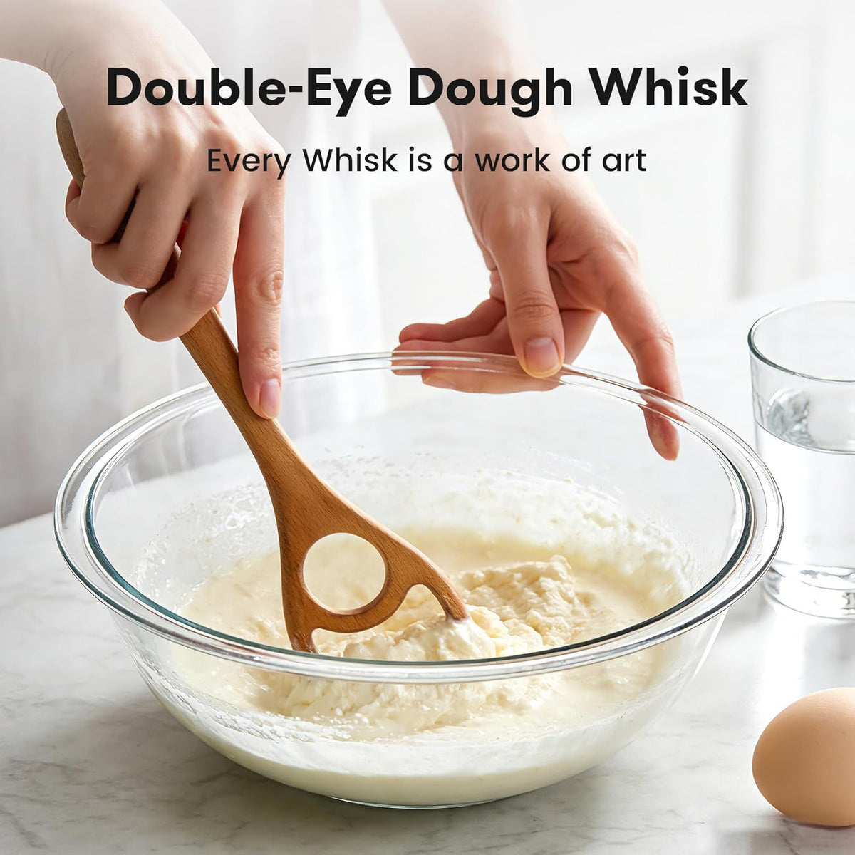 Wooden Danish Dough Whisk for Sourdough, One-Piece 2 Pack | 12.6-Inch Long Handle, Handcrafted From Natural Wood, Flow-Through Design Mixes Batter Evenly, Sturdy One-Piece Build