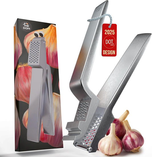 No Peeling Required, 100% Stainless Steel Garlic Press – Odor-free Cleaning, Rust Proof, Detachable Handle, Fine Mincer, 5 years Guarantee, Dishwasher safe garlic crusher tool, Moledor de ajo