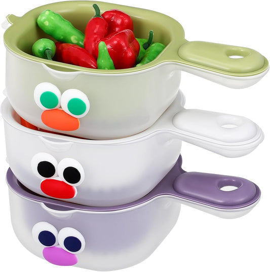 3-Piece Fruit Washing Bowl Set with Strainer – Dual-Layer Plastic Colander for Easy Draining – Space-Saving & Mess-Free Design for Fruits, Vegetables, Berries, and More