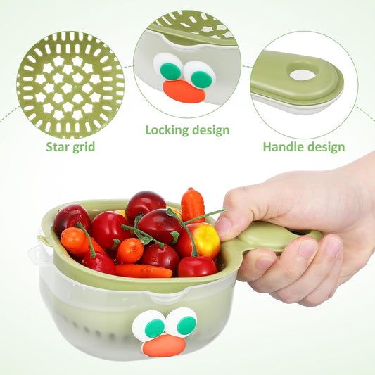 3-Piece Fruit Washing Bowl Set with Strainer – Dual-Layer Plastic Colander for Easy Draining – Space-Saving & Mess-Free Design for Fruits, Vegetables, Berries, and More