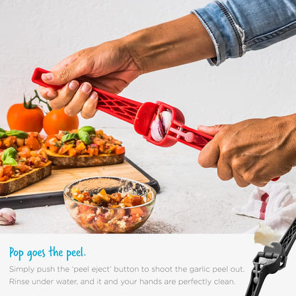 Garject Lite 2-In-1 Garlic Peeler, Garlic Press & Mincer with Garlic Peel Ejector, Nylon - Red | No-peel mincer with skin eject button, fits up to 2 cloves, dishwasher safe heavy-duty nylon, stainless steel crusher plate
