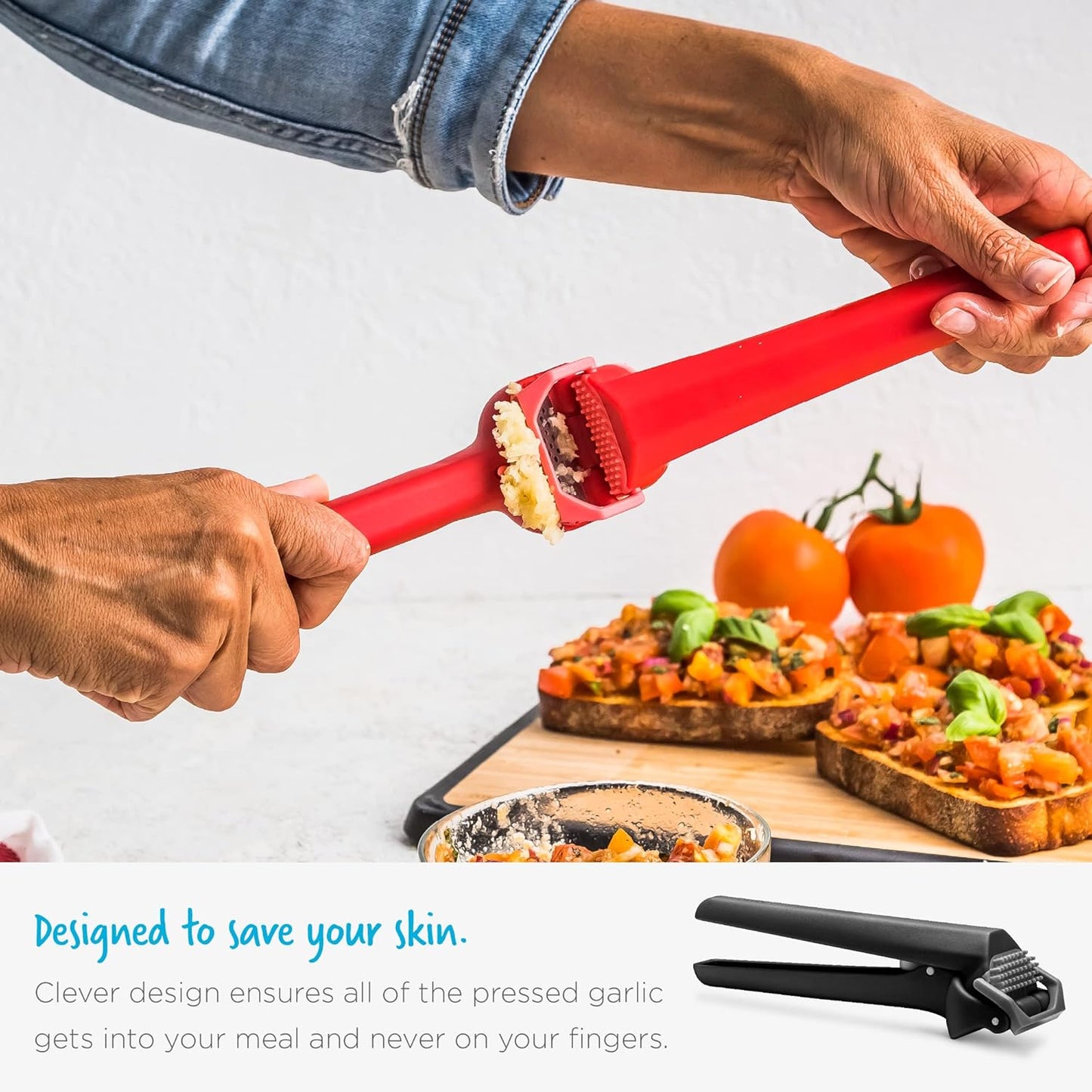 Garject Lite 2-In-1 Garlic Peeler, Garlic Press & Mincer with Garlic Peel Ejector, Nylon - Red | No-peel mincer with skin eject button, fits up to 2 cloves, dishwasher safe heavy-duty nylon, stainless steel crusher plate