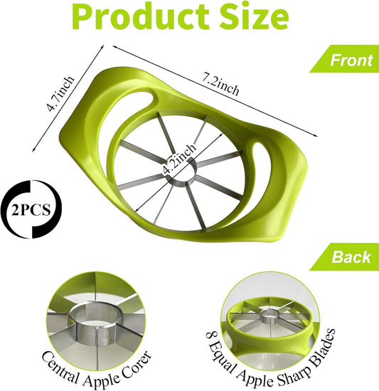 2 Pack Apple Slicer 8 Super Sharp Stainless Steel Blades Apple Slicer, Corer and Divider, Heavy Duty Stainless Steel Apple Cutter, Dishwasher Safe (B)
