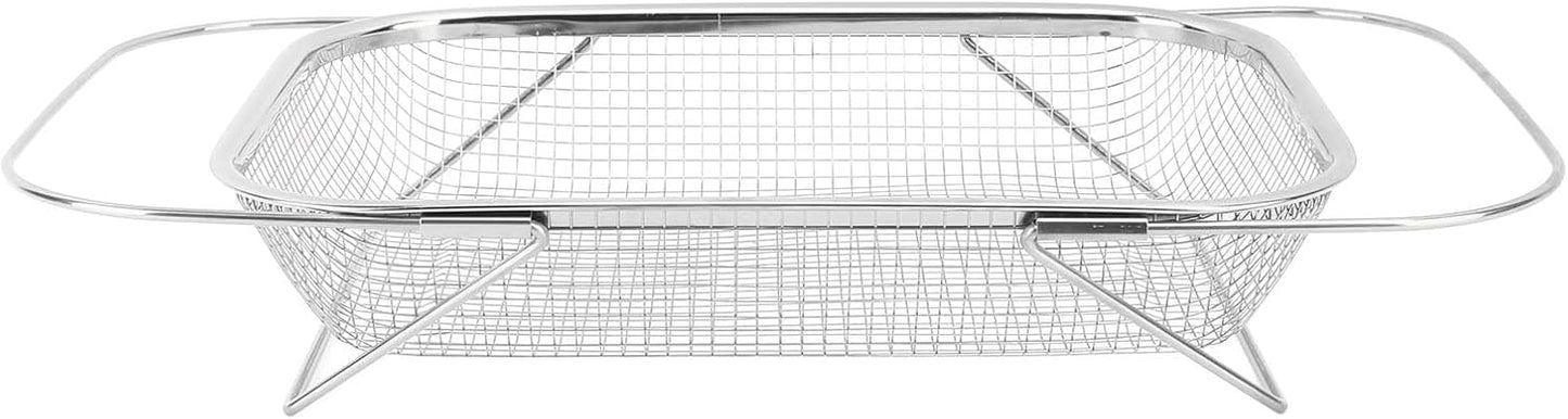 Stainless Steel Colander, Over The Sink Strainer Basket Kitchen S Er Gold Strainer Over The Sink Colander Basket for with Handles Fine Mesh Expandable Essentials (Silver)