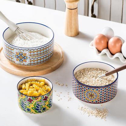 Ceramic Food Storage Bowls with Lids, Nesting Set of 3, 10/20/32 oz