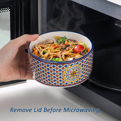Ceramic Food Storage Bowls with Lids, Nesting Set of 3, 10/20/32 oz