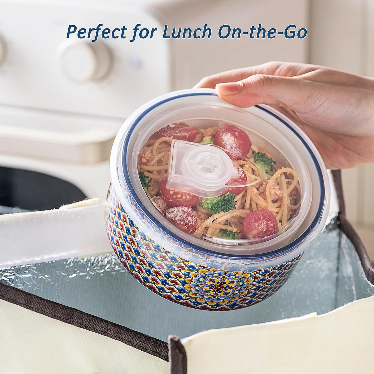 Ceramic Food Storage Bowls with Lids, Nesting Set of 3, 10/20/32 oz