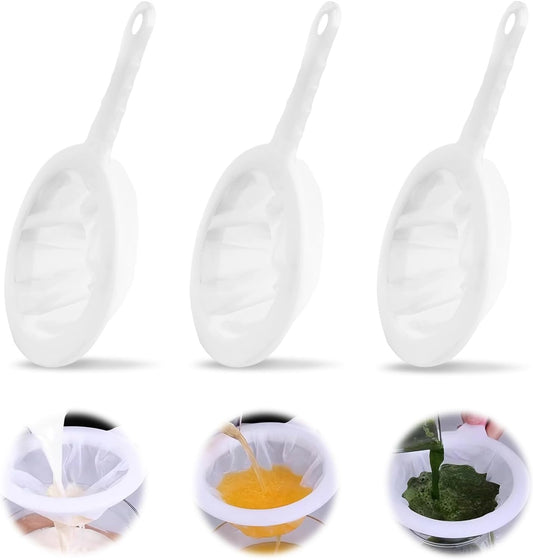 3-Piece Fine Mesh Strainer Set, 400/200/100 Mesh Nylon Sieve with Handle for Tea, Coffee, Nut Milk, Juice, Yogurt, Broth - Reusable, Dishwasher Safe Food Strainers