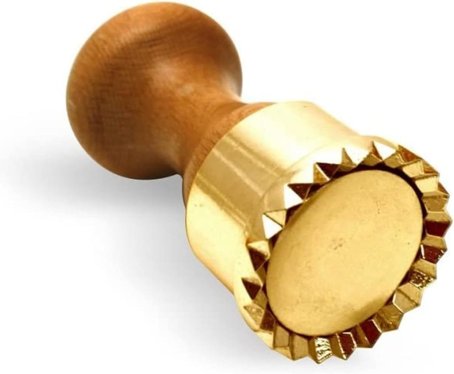 La Gondola Homemade Ravioli Stamp - Round Festooned 1.97in | Italian Pasta Making Tool for Home and Business | Brass & Natural Wood | Sturdy & Easy to Use Ravioli Stamp | Ravioli Cutter Made in Italy