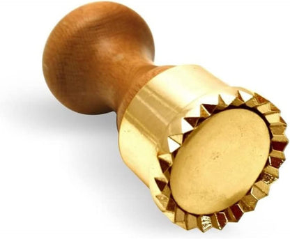 La Gondola Homemade Ravioli Stamp - Round Festooned 1.97in | Italian Pasta Making Tool for Home and Business | Brass & Natural Wood | Sturdy & Easy to Use Ravioli Stamp | Ravioli Cutter Made in Italy