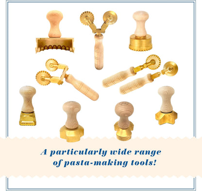 La Gondola Homemade Ravioli Stamp - Round Festooned 1.97in | Italian Pasta Making Tool for Home and Business | Brass & Natural Wood | Sturdy & Easy to Use Ravioli Stamp | Ravioli Cutter Made in Italy
