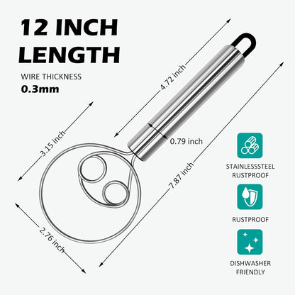 Danish Dough Whisk & Mixer Set - 2 Pack Stainless Steel Dough Whisks for Baking, Hand Mixer for Bread, Pizza, Pastry - Ergonomic Design for Easy Kneading & Blending