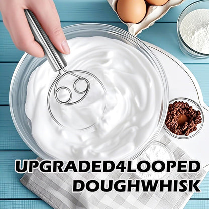 Danish Dough Whisk & Mixer Set - 2 Pack Stainless Steel Dough Whisks for Baking, Hand Mixer for Bread, Pizza, Pastry - Ergonomic Design for Easy Kneading & Blending