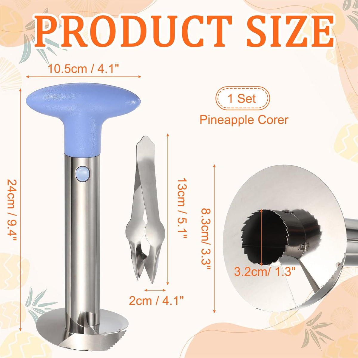 Pineapple Corer and Slicer Set 9.4x4.1" Stainless Steel Light Purple