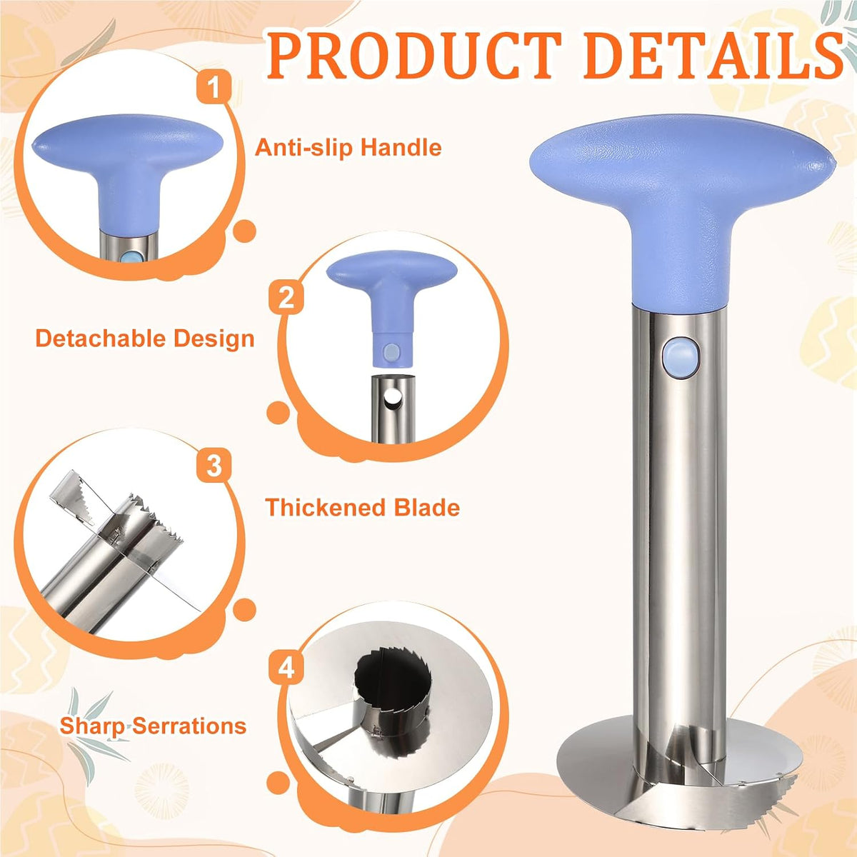 Pineapple Corer and Slicer Set 9.4x4.1" Stainless Steel Light Purple