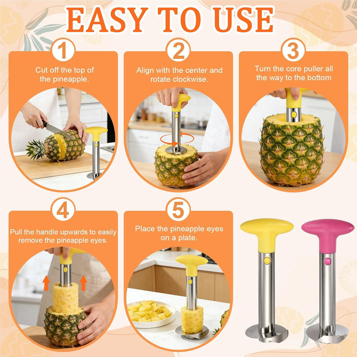 Pineapple Corer and Slicer Set 9.4x4.1" Stainless Steel Light Purple