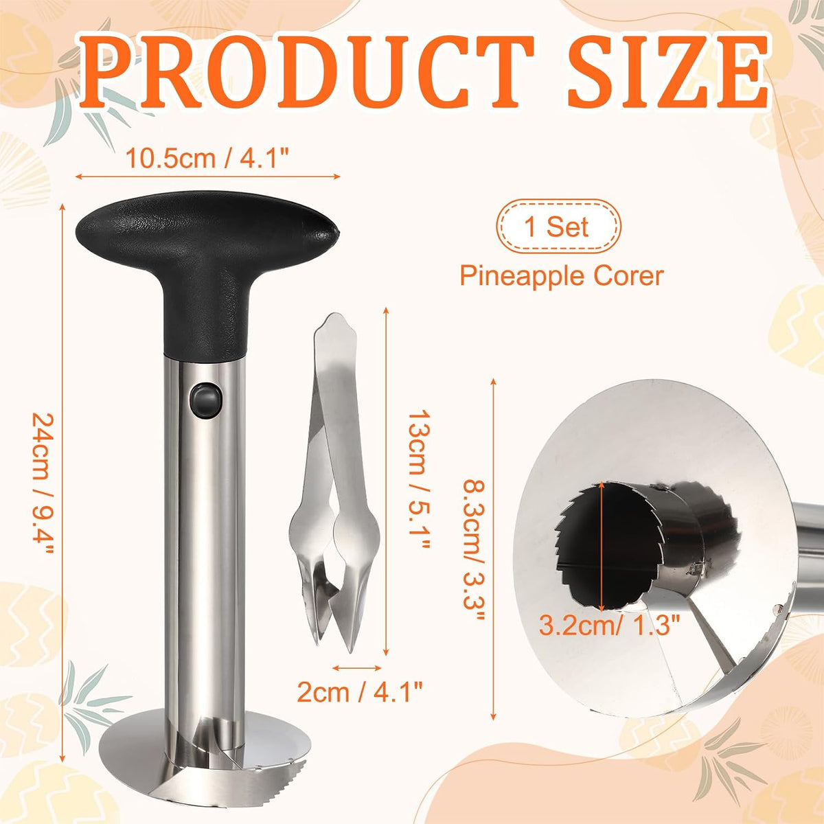 Pineapple Corer and Slicer Set 9.4x4.1" Stainless Steel Light Purple