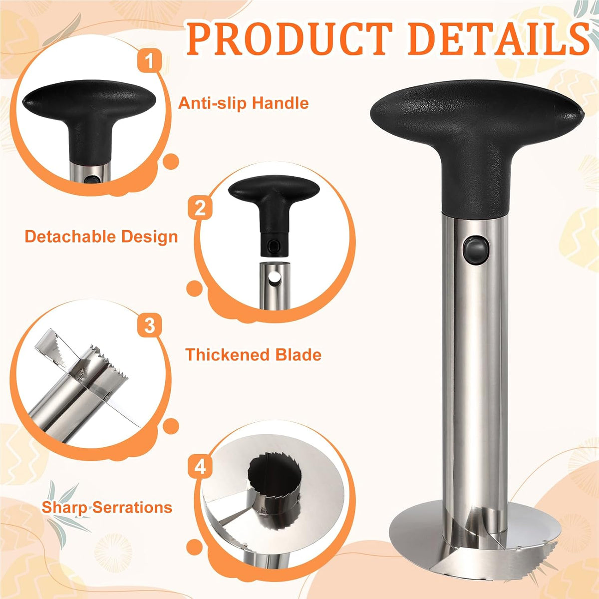 Pineapple Corer and Slicer Set 9.4x4.1" Stainless Steel Light Purple