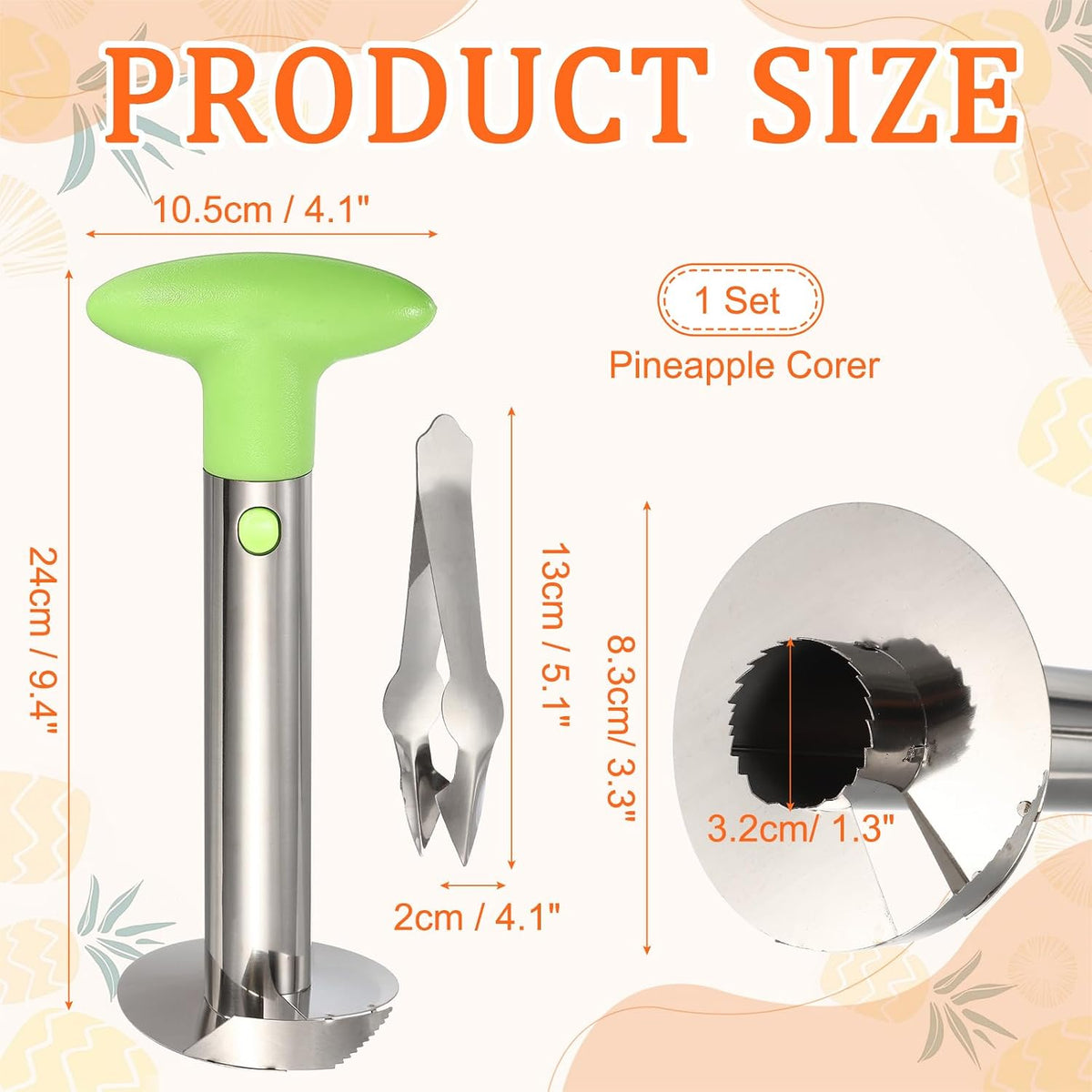 Pineapple Corer and Slicer Set 9.4x4.1" Stainless Steel Light Purple