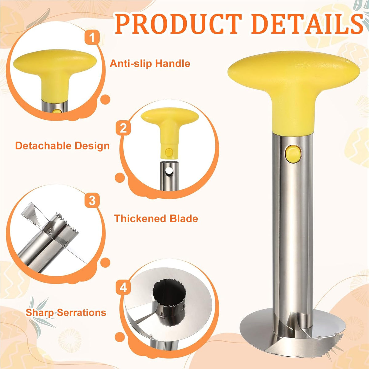 Pineapple Corer and Slicer Set 9.4x4.1" Stainless Steel Light Purple