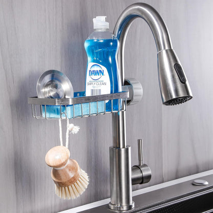 Sponge Holder Over Faucet Kitchen Sink Caddy Organizer, Stainless Steel Sink Rack for Sponge, Brush and Soap, Quick Drain Hanging Faucet Holder