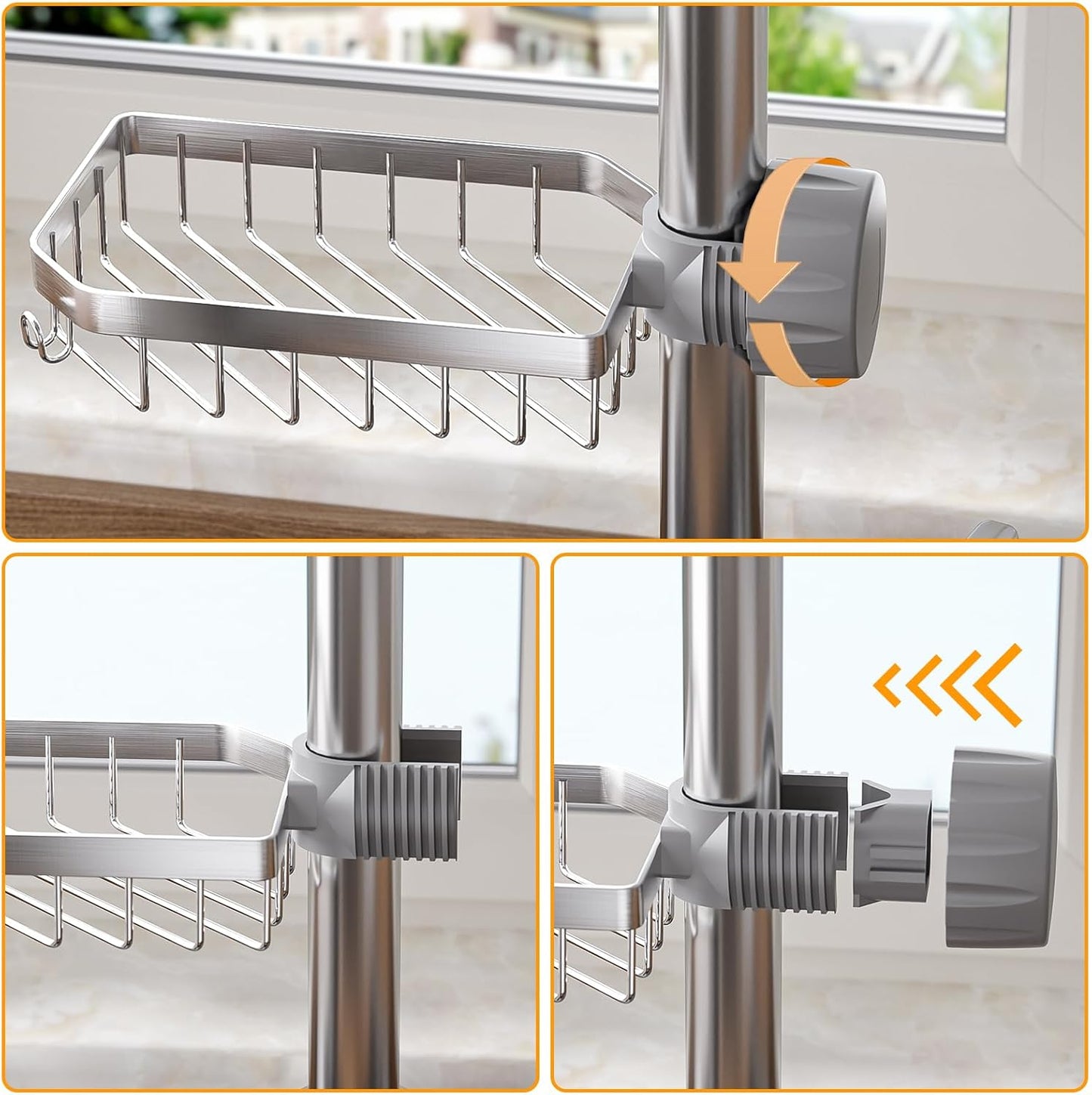 Sponge Holder Over Faucet Kitchen Sink Caddy Organizer, Stainless Steel Sink Rack for Sponge, Brush and Soap, Quick Drain Hanging Faucet Holder