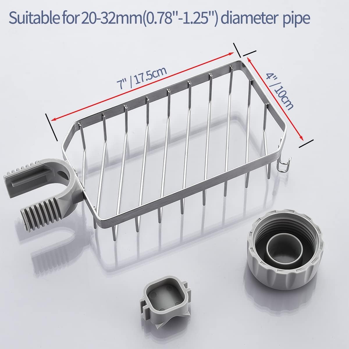 Sponge Holder Over Faucet Kitchen Sink Caddy Organizer, Stainless Steel Sink Rack for Sponge, Brush and Soap, Quick Drain Hanging Faucet Holder
