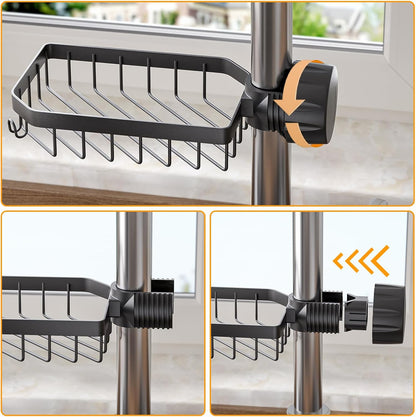 Sponge Holder Over Faucet Kitchen Sink Caddy Organizer, Stainless Steel Sink Rack for Sponge, Brush and Soap, Quick Drain Hanging Faucet Holder