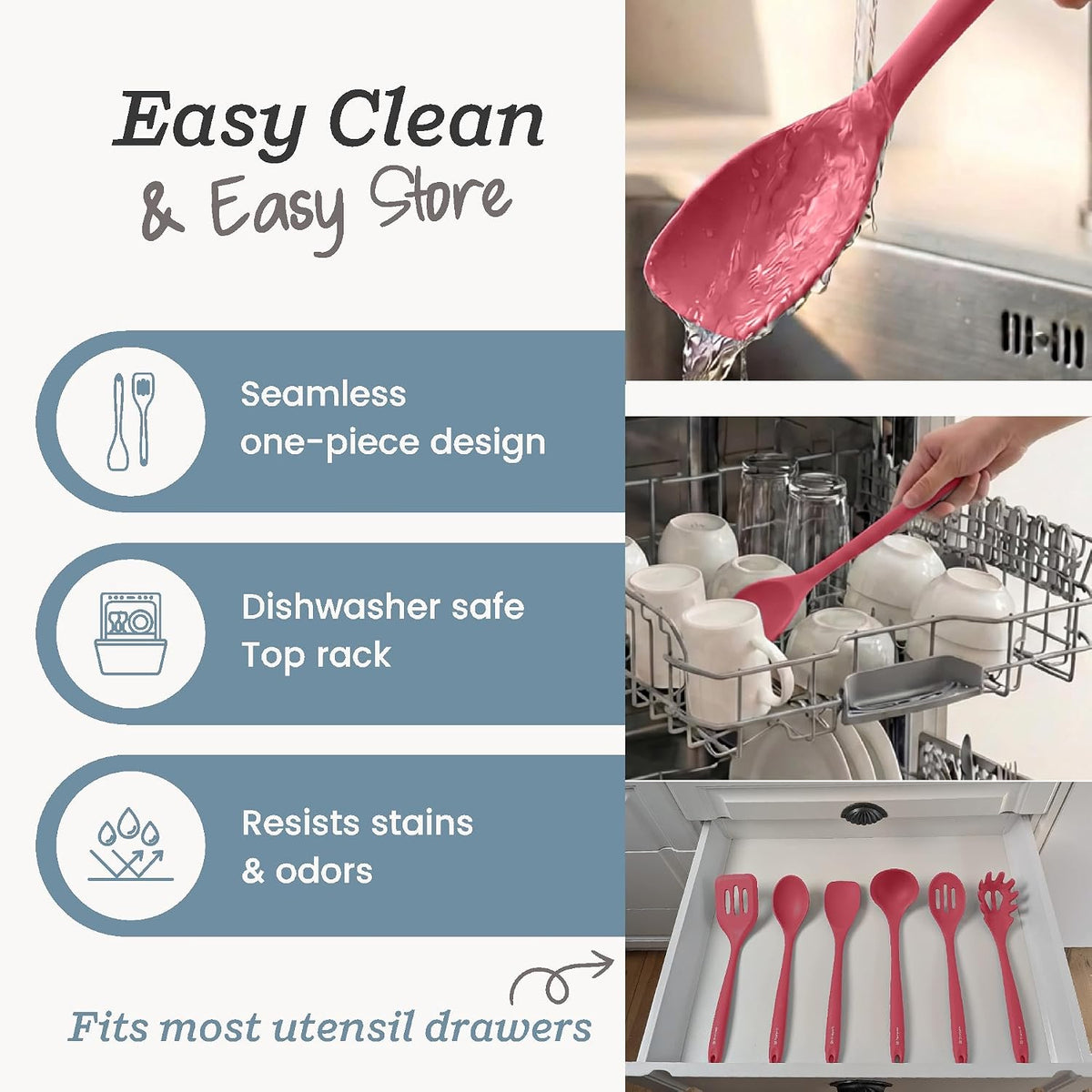 Starpack Like a Boss XL Silicone Cooking Utensils Set (6-Piece, 13.5") - LFGB Certified, 600°F Heat Resistant, BPA-Free - Heavy-Duty Steel Core, Dishwasher Safe - for Nonstick Cookware, Earthy Pink