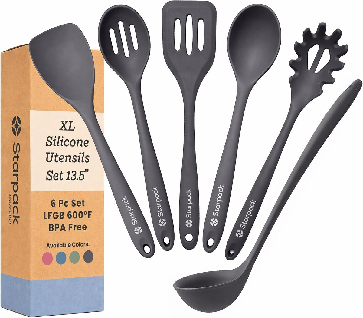 Starpack Like a Boss XL Silicone Cooking Utensils Set (6-Piece, 13.5") - LFGB Certified, 600°F Heat Resistant, BPA-Free - Heavy-Duty Steel Core, Dishwasher Safe - for Nonstick Cookware, Earthy Pink