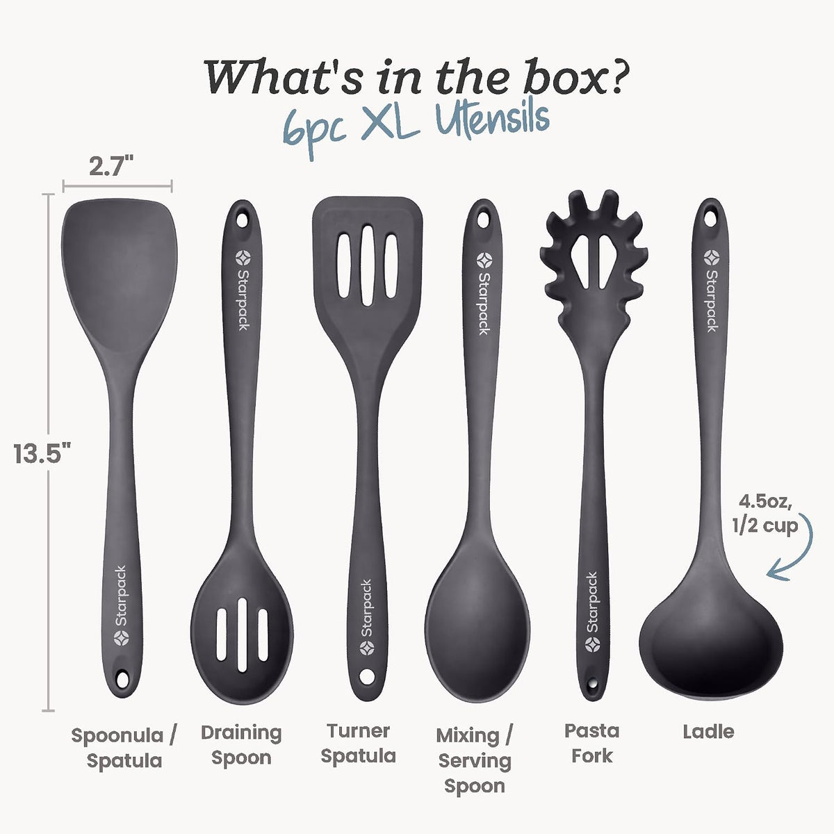 Starpack Like a Boss XL Silicone Cooking Utensils Set (6-Piece, 13.5") - LFGB Certified, 600°F Heat Resistant, BPA-Free - Heavy-Duty Steel Core, Dishwasher Safe - for Nonstick Cookware, Earthy Pink