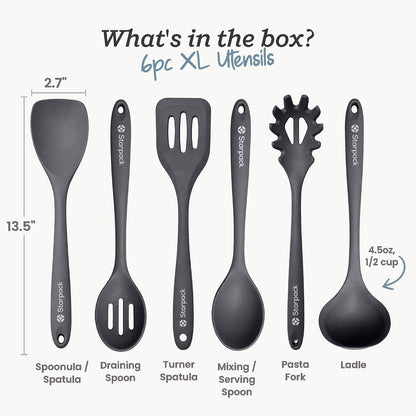 Starpack Like a Boss XL Silicone Cooking Utensils Set (6-Piece, 13.5") - LFGB Certified, 600°F Heat Resistant, BPA-Free - Heavy-Duty Steel Core, Dishwasher Safe - for Nonstick Cookware, Earthy Pink