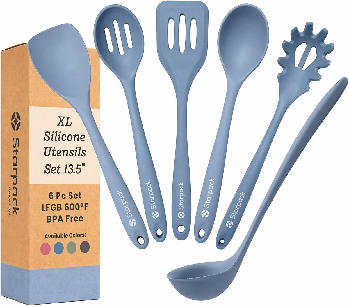 Starpack Like a Boss XL Silicone Cooking Utensils Set (6-Piece, 13.5") - LFGB Certified, 600°F Heat Resistant, BPA-Free - Heavy-Duty Steel Core, Dishwasher Safe - for Nonstick Cookware, Earthy Pink