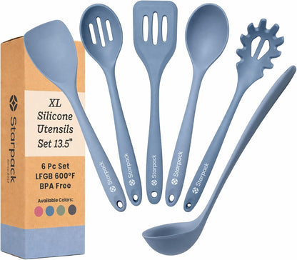 Starpack Like a Boss XL Silicone Cooking Utensils Set (6-Piece, 13.5") - LFGB Certified, 600°F Heat Resistant, BPA-Free - Heavy-Duty Steel Core, Dishwasher Safe - for Nonstick Cookware, Earthy Pink