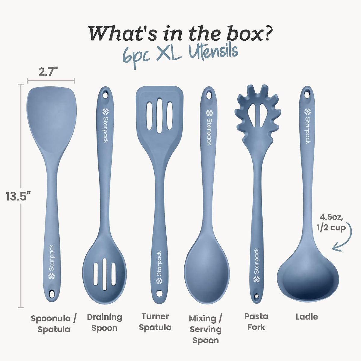 Starpack Like a Boss XL Silicone Cooking Utensils Set (6-Piece, 13.5") - LFGB Certified, 600°F Heat Resistant, BPA-Free - Heavy-Duty Steel Core, Dishwasher Safe - for Nonstick Cookware, Earthy Pink